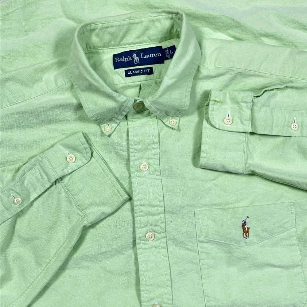 Ralph Lauren Oxford Shirt Men Large Green Button Up Pocket OCBD Dress C* - Picture 5 of 13